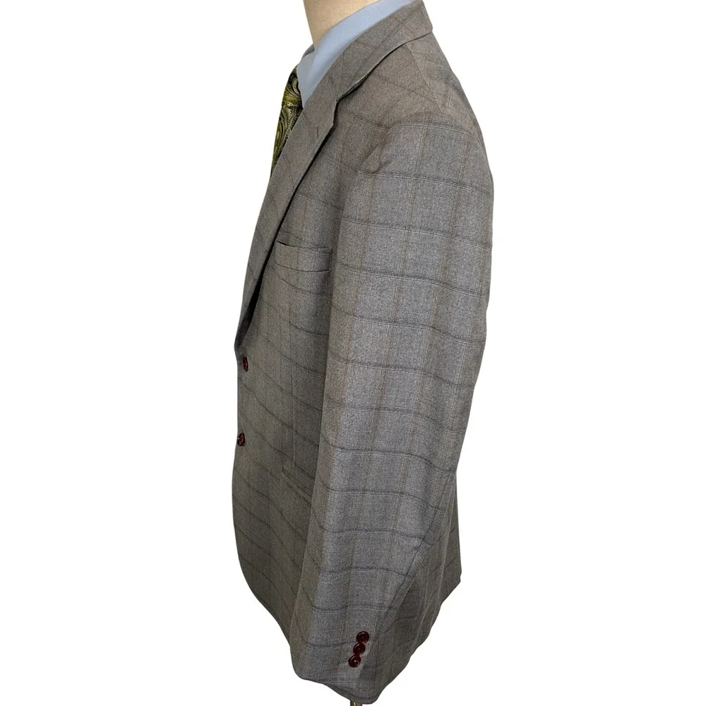 Brooks Brothers‎ 346 Blazer Mens 44L Gray Tan Windowpane Plaid Sport Coat Jacket